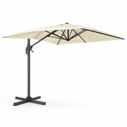 Ombrellone Decentrato Girevole 360° Rettangolare Con Struttura In Alluminio E Rotante Braccio In Acciaio Base a Croce E Custodia Inclusa Per Giardino Terrazza Patio E Piscina 4X3 M Ecrù