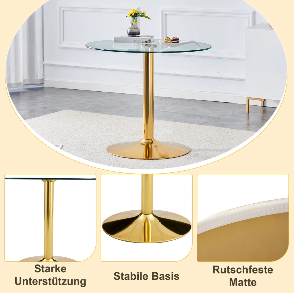 Tavolo da bar rotondo in vetro Ø85 cm con base dorata