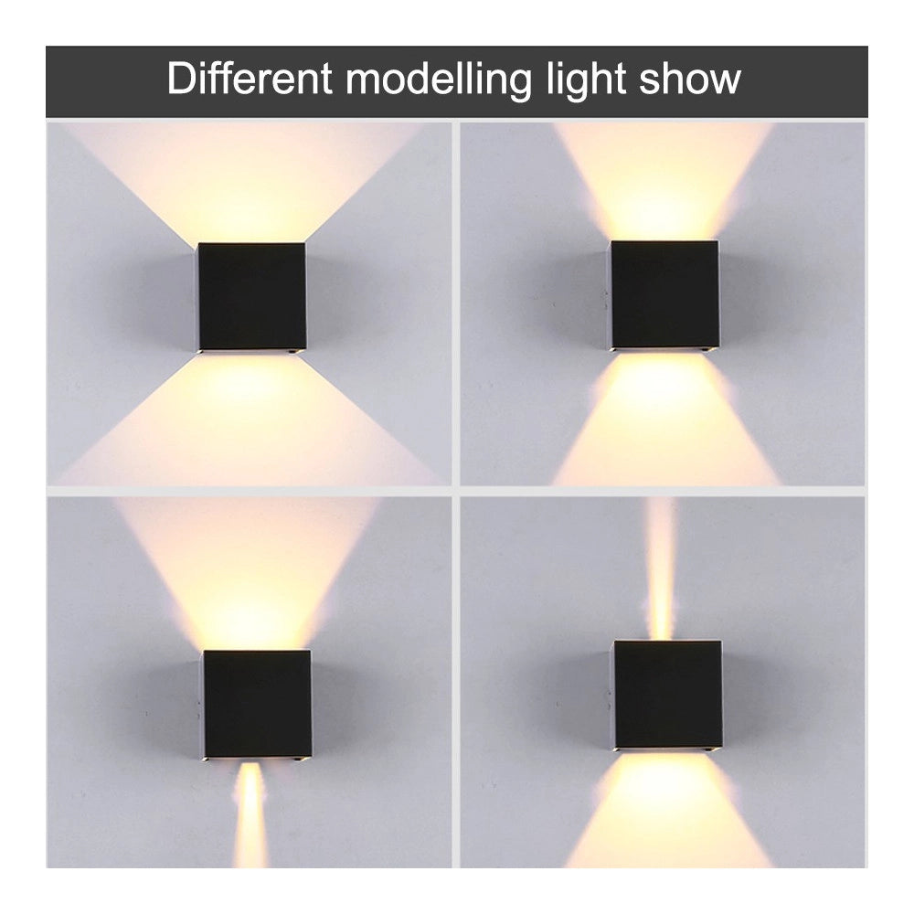 Trade Shop - Applique Led Cubo Nero Lampada Da Parete 5w 750lmn Luce Regolabile Updown Ip65 - -bianco Freddo      -