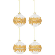 Palline di Natale in Vetro Bianco Velluto Oro Luxury Diametro: 100 mm