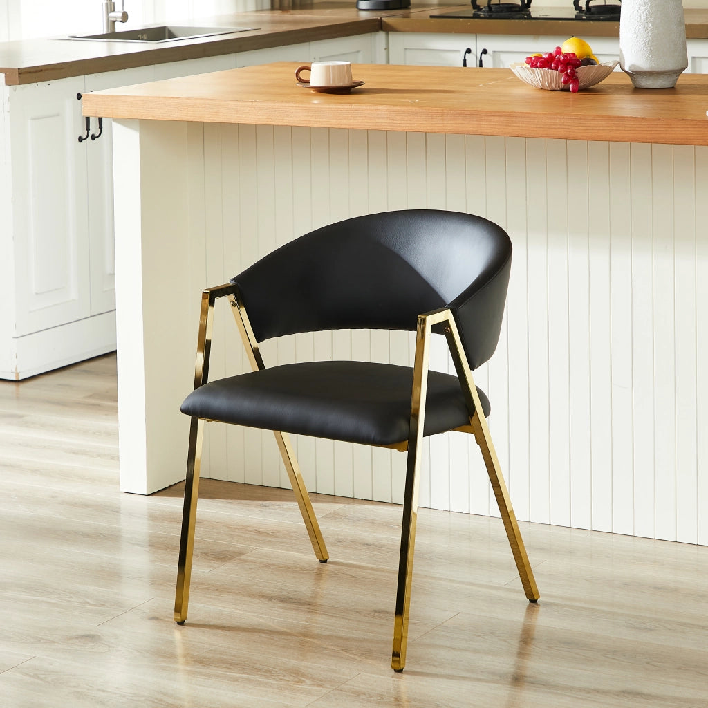 Sedia da pranzo con Schienale Ergonomico e Piedini Regolabili, Struttura in Metallo Dorato, PU Nero
