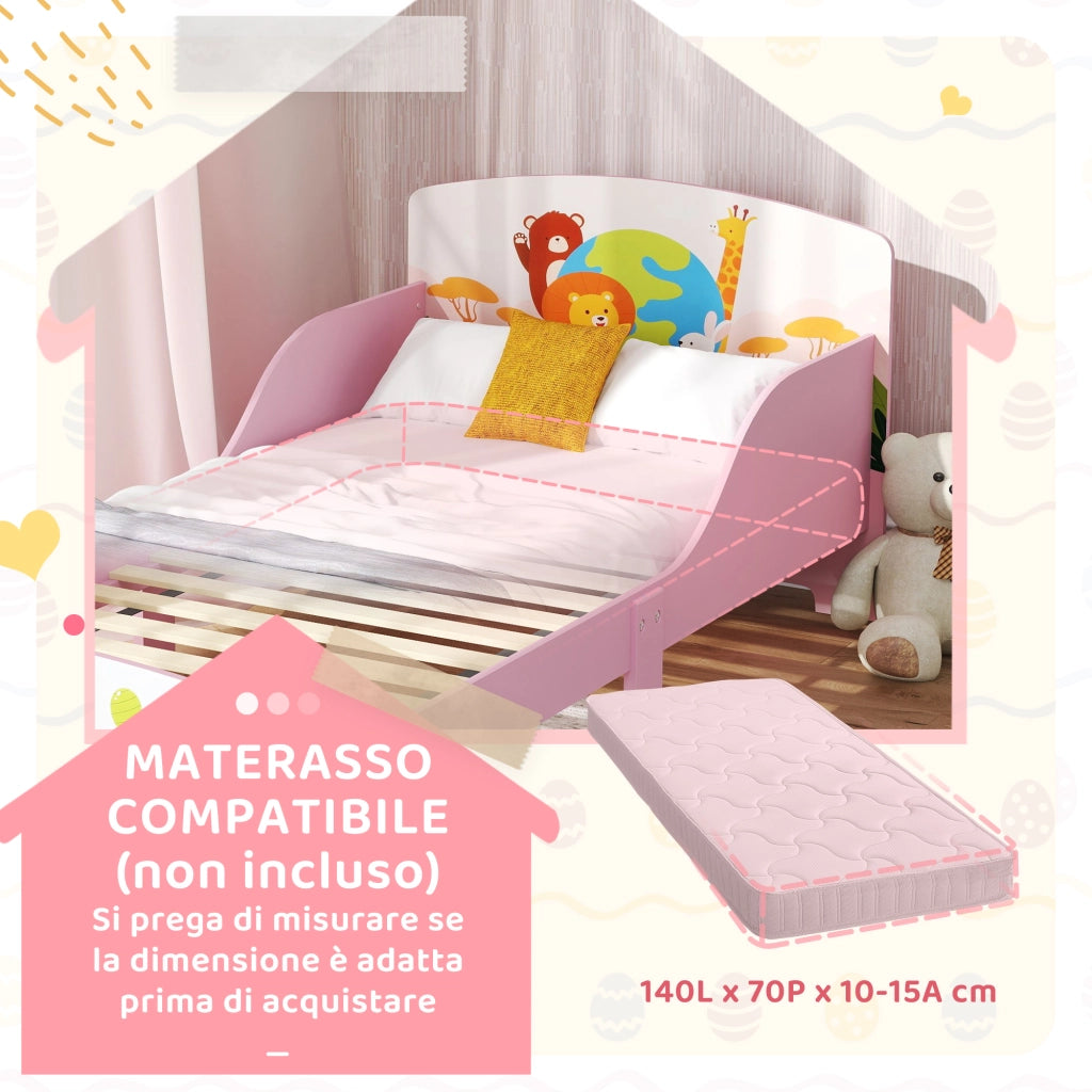 Letto Singolo per Bambini in Legno con Sponde di Sicurezza ¨C zephmum ¨C 143x77x60 cm Rosa