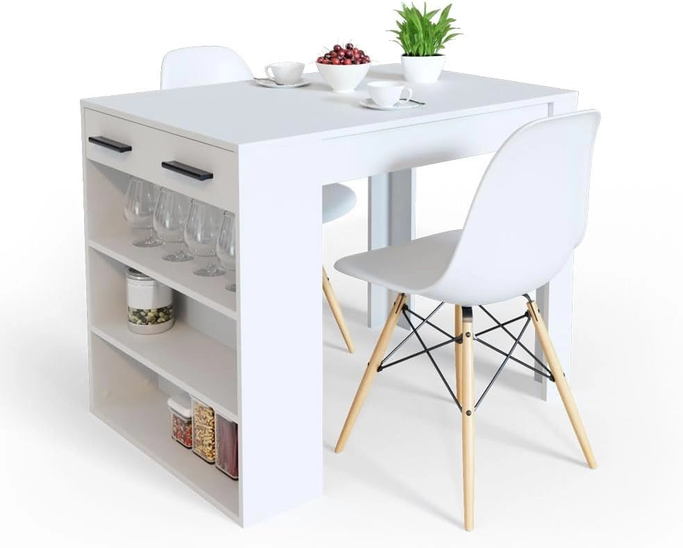 Tavolo da pranzo Repose, Bianco, 67 x 100 cm, adatto come piano di lavoro o area di appoggio aggiuntiva