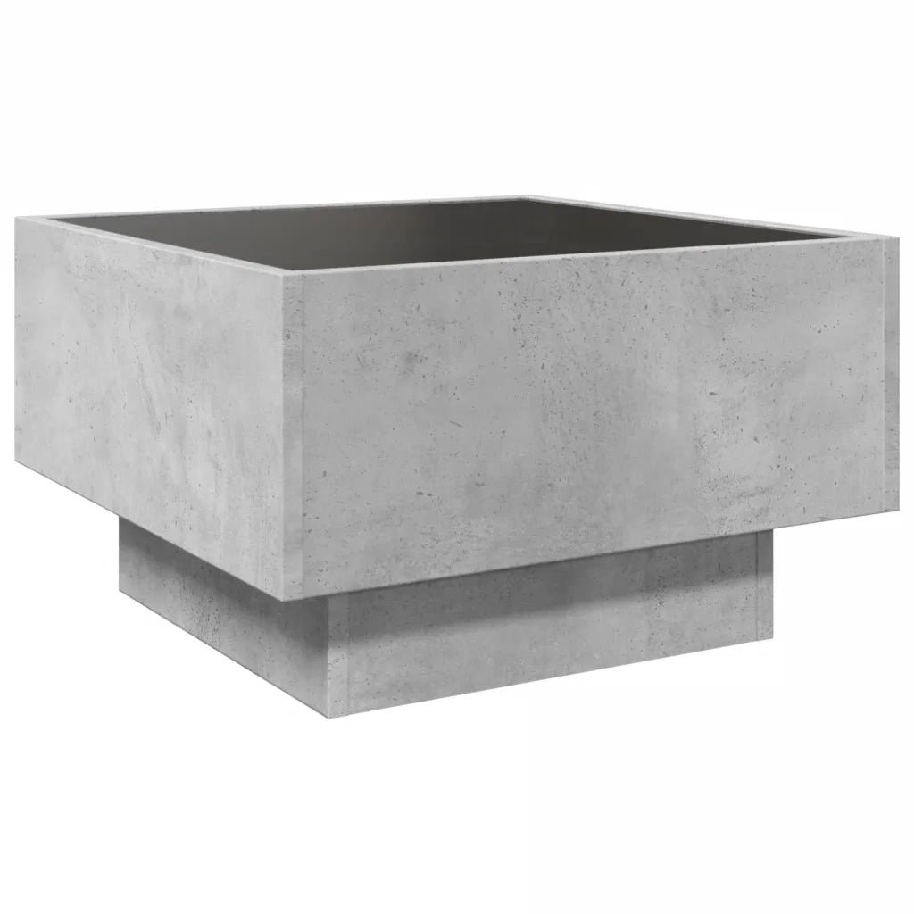 Tavolino Salotto con LED-Tavolino da soggiorno-Tavolo Grigio Cemento 50x50x30 cm Multistrato