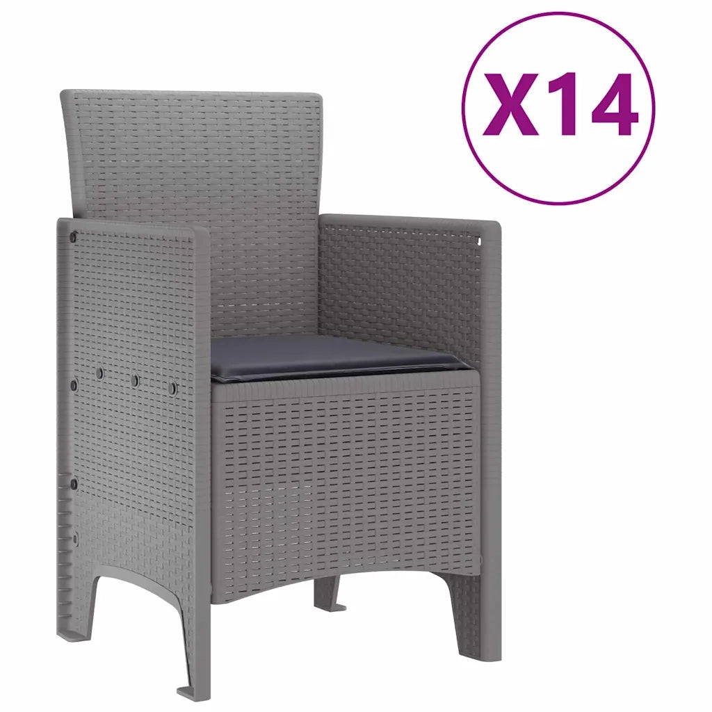 Set da pranzo da giardino con cuscini 15 pcs Grigio chiaro PP