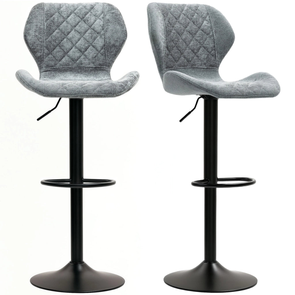Set 2 Sedie da Bar con Schienale, Regolabili, Girevoli, Grigio ¨C zephmum ¨C Struttura Metallo, Tessuto