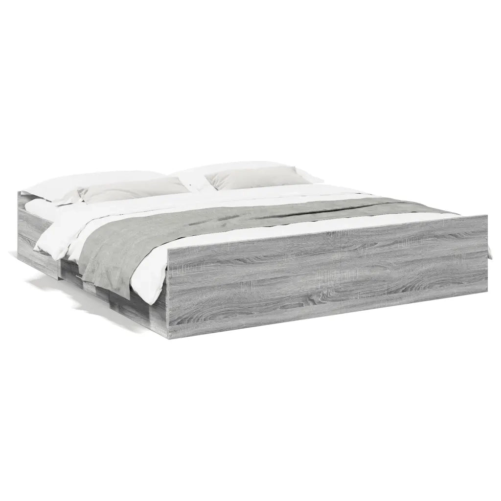 Letto matrimoniale | Letto per adulti | Giroletto Cassetti Grigio Sonoma 180x200 cm Legno Multistrato