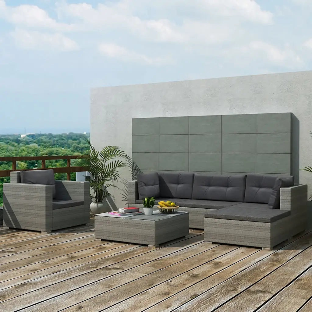 Set Divani da Giardino 6 pz con Cuscini in Polyrattan Grigio 41879