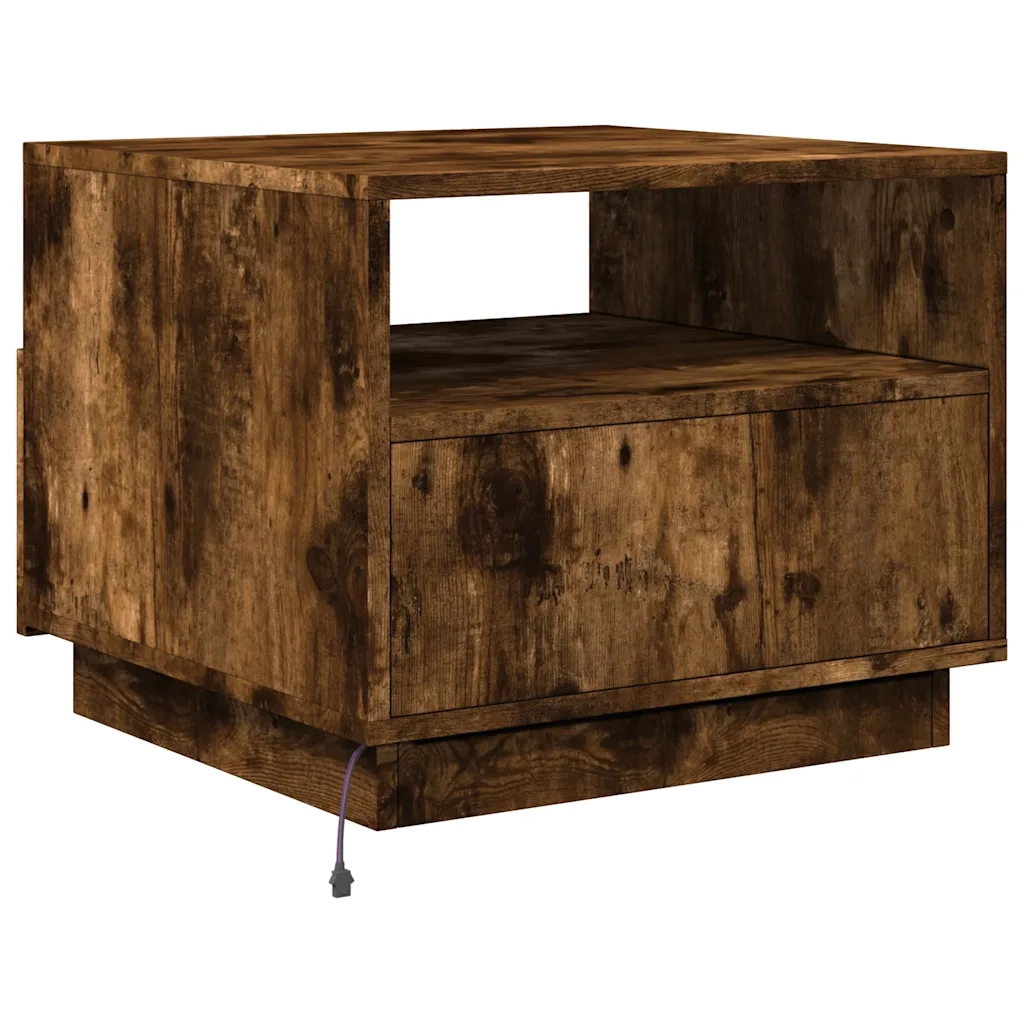 Tavolino da salotto | Tavolino da caff¨¨ | Tavolino da Soggiorno con Luci LED Rovere Fumo 50x49x40 cm
