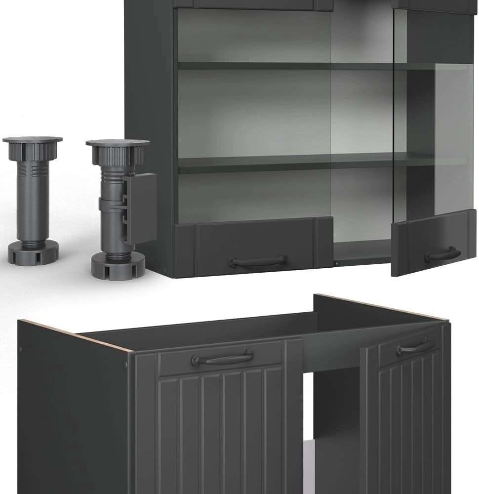Cucina componibile Fame-Line, Grigio scuro, 200 cm senza piano di lavoro