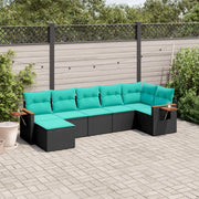 Set Divani da Giardino 7 pz con Cuscini Nero in Polyrattan 3227030
