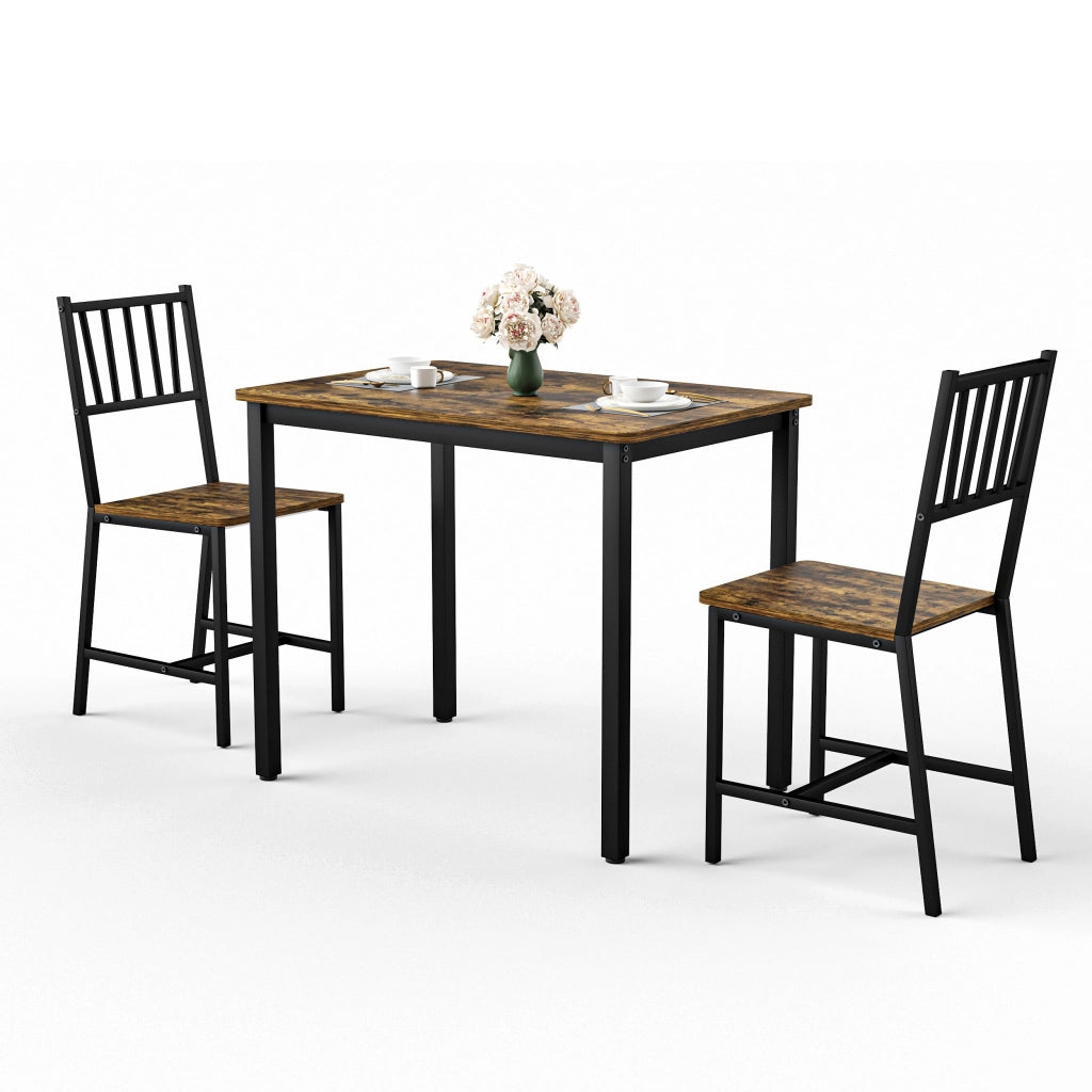 Tavolo da pranzo 2 posti con 2 sgabelli per cucina in truciolare e metallo 90×60×75.5 cm marrone e nero