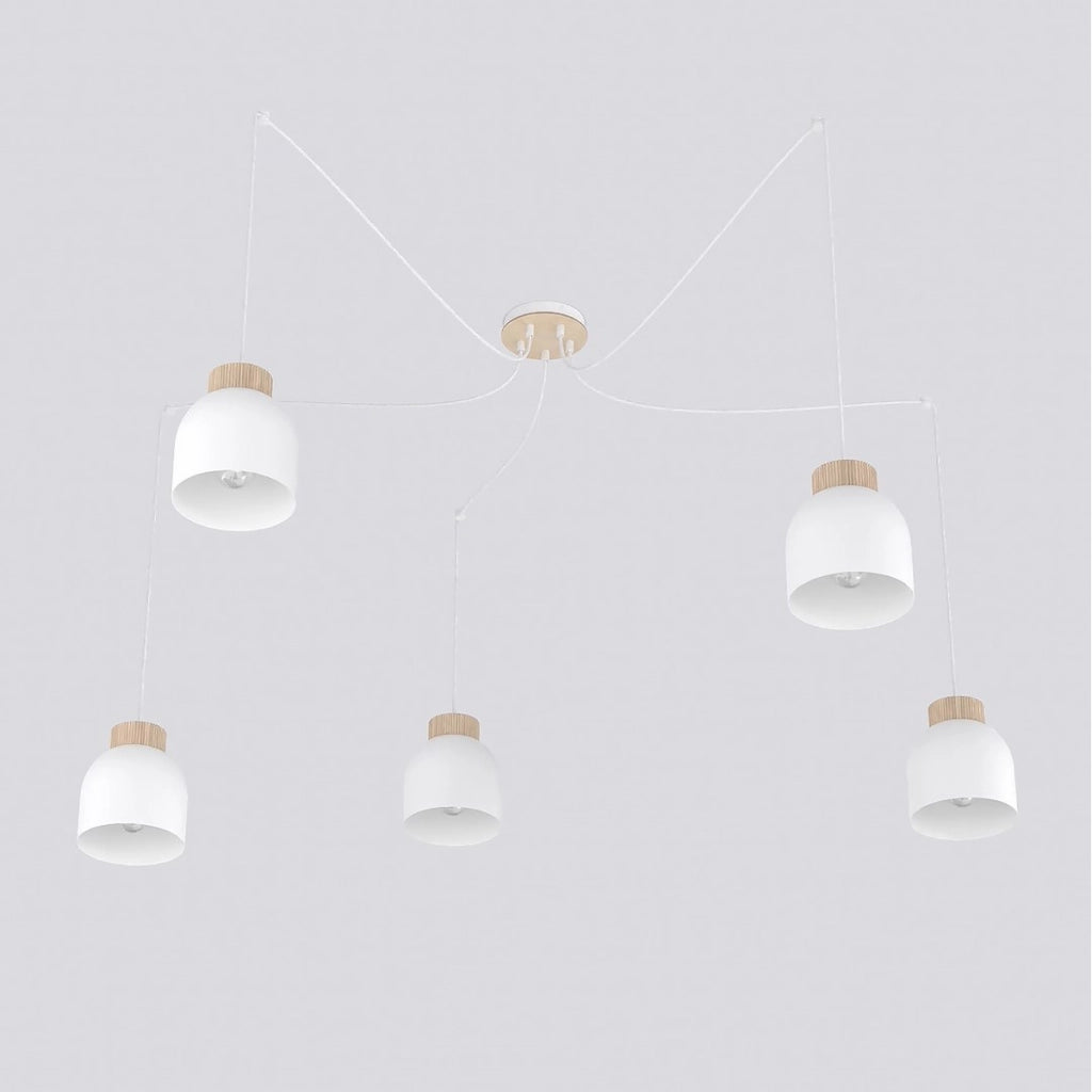 Lampada a sospensione KRU in acciaio bianco opaco e legno
