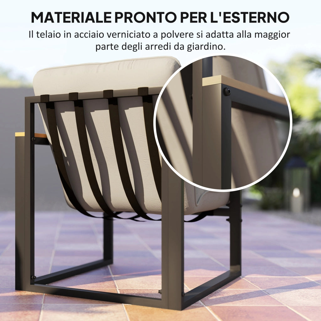 Set Giardino 4 Pezzi con Divanetto 2 Posti, 2 Sedie e Tavolino ¨C zephmum ¨C Grigio Chiaro e Nero, Acciaio e Poliestere