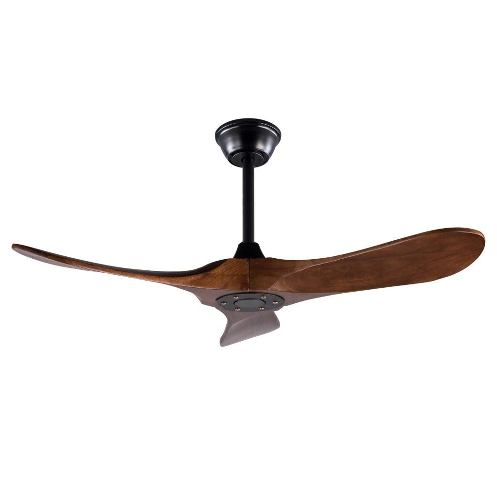 Ventilatore da soffitto con 3 pale in legno, motore dc silenzioso, telecomando, nero e noce scuro