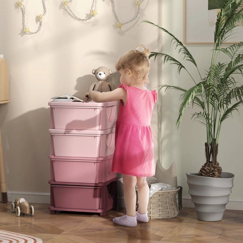 Scatole portaoggetti per bambini, 4 cassetti, bordi arrotondati, design in rilievo, 37x37x76 cm, rosa