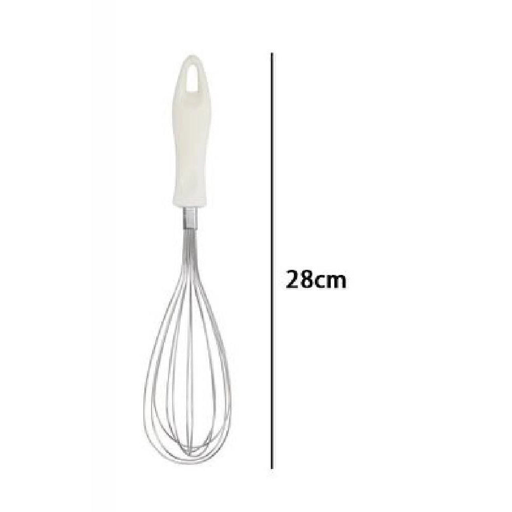 Trade Shop - Frusta 28cm Con Manico In Plastica Bianca Utensile Da Cucina Pasticceria 66158 -