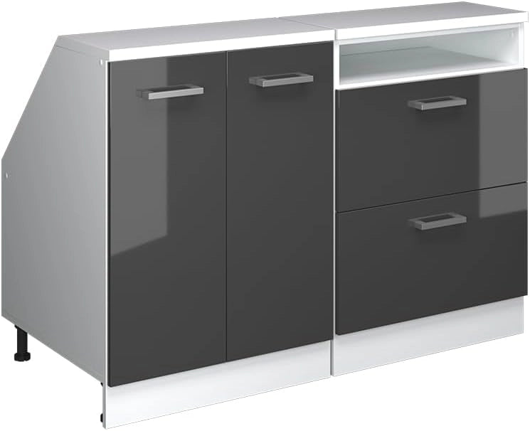 Set di mobili sottotetto Rion, Antracite lucido, 120 cm Set di 2 carcasse armadio profondità 60 cm, adatto per il salvaspazio sotto tetti spioventi
