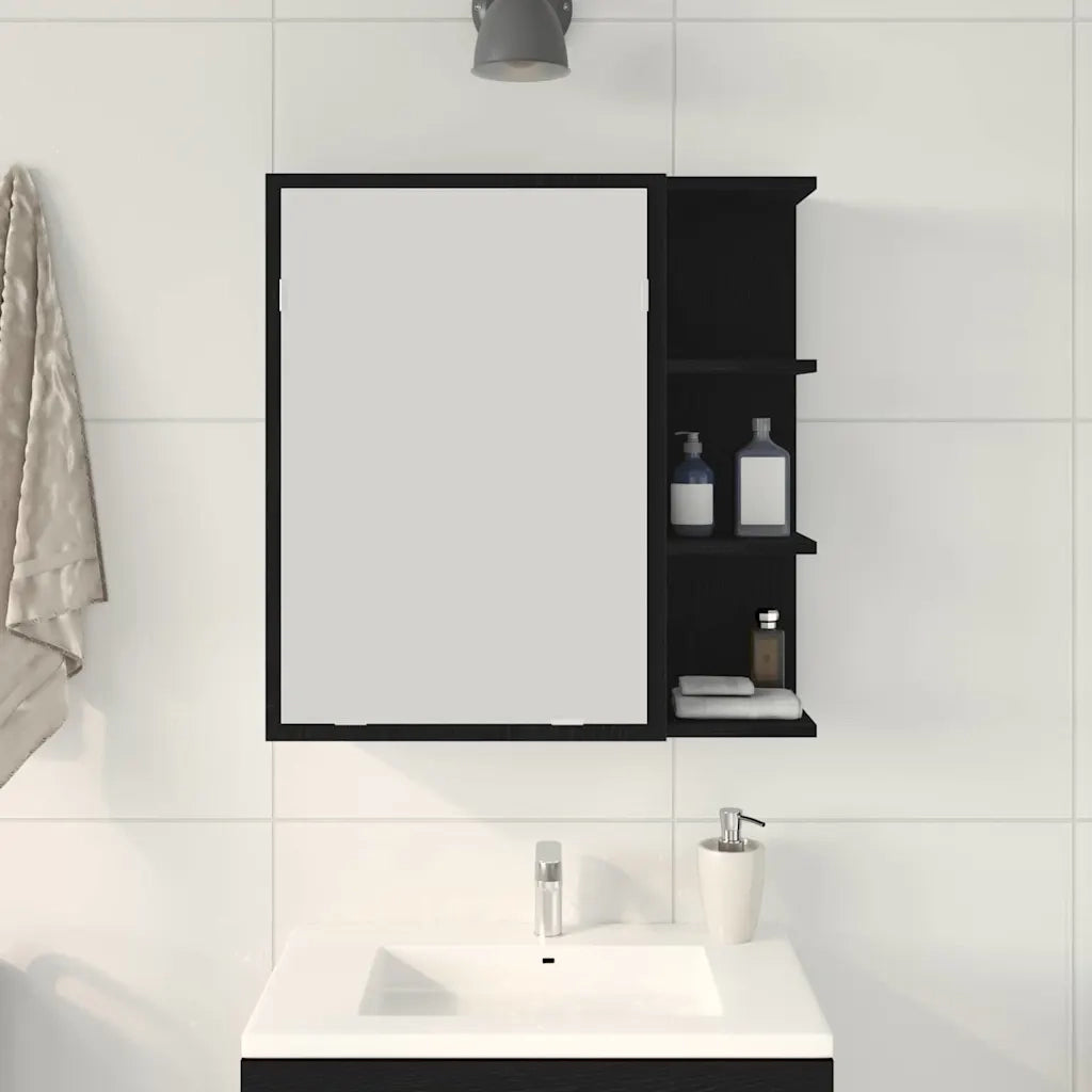 Mobiletto per specchio da Bagno | Armadio da bagno Rovere Nero 62,5 x 20,5 x 64 cm