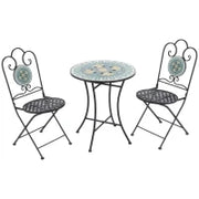 Set da Giardino 3 Pezzi con Mosaico, Tavolino e 2 Sedie Pieghevoli, Verde