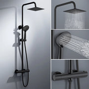 colonna doccia rotonda completo di miscelatore termostatico cilindro, soffione quadrato 20x20cm, nero