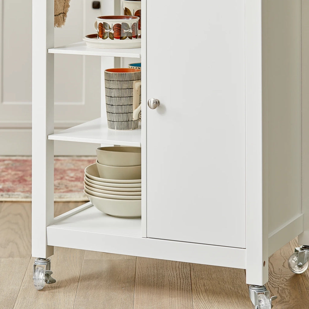 Carrello di servizio, Credenza in legno, mobile cucina, bianco, FKW46-WN