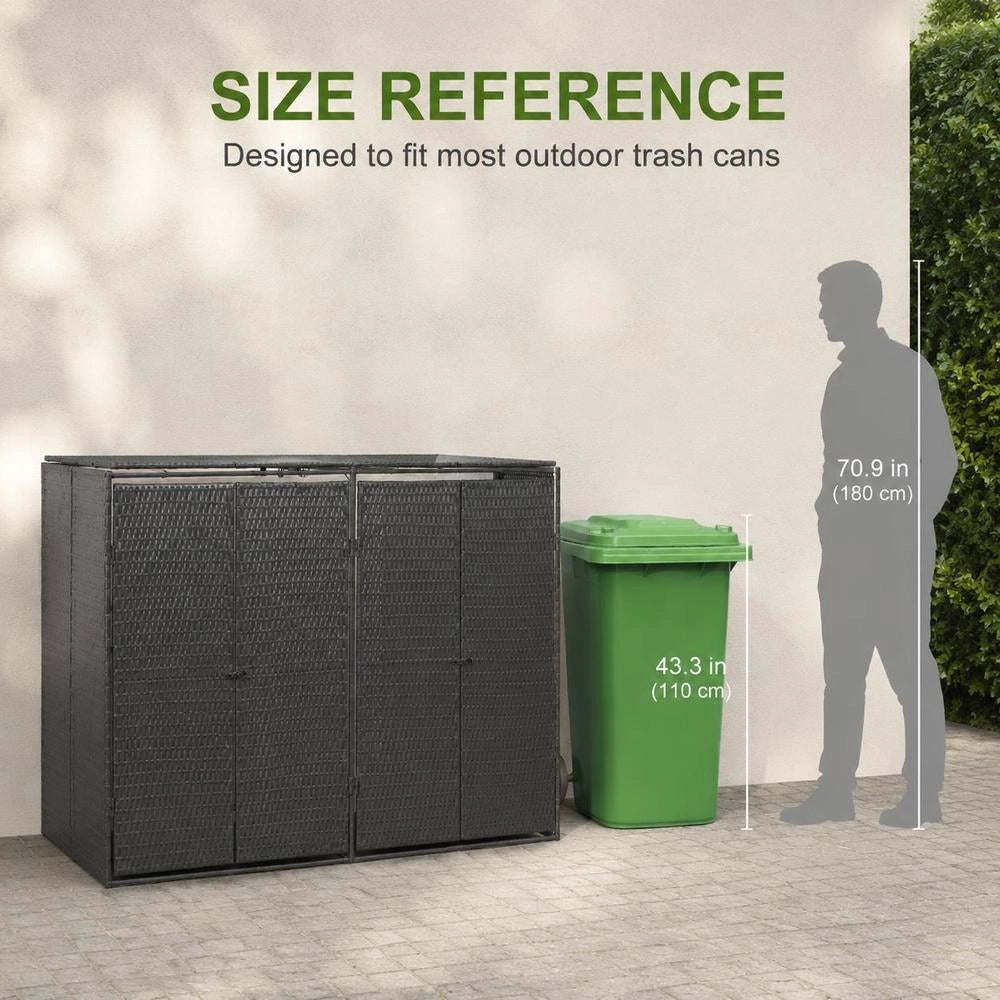 Bin Storage Unit For 2 Bins, Black, 140x80x117 Cm, Poly Rattan