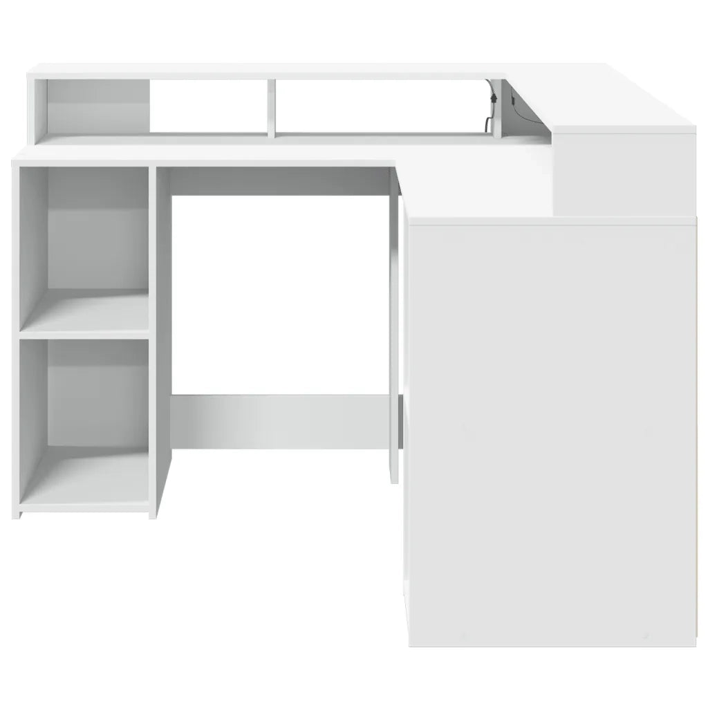 Scrivania con Luci LED Bianca 130x130x91 cm in Truciolato