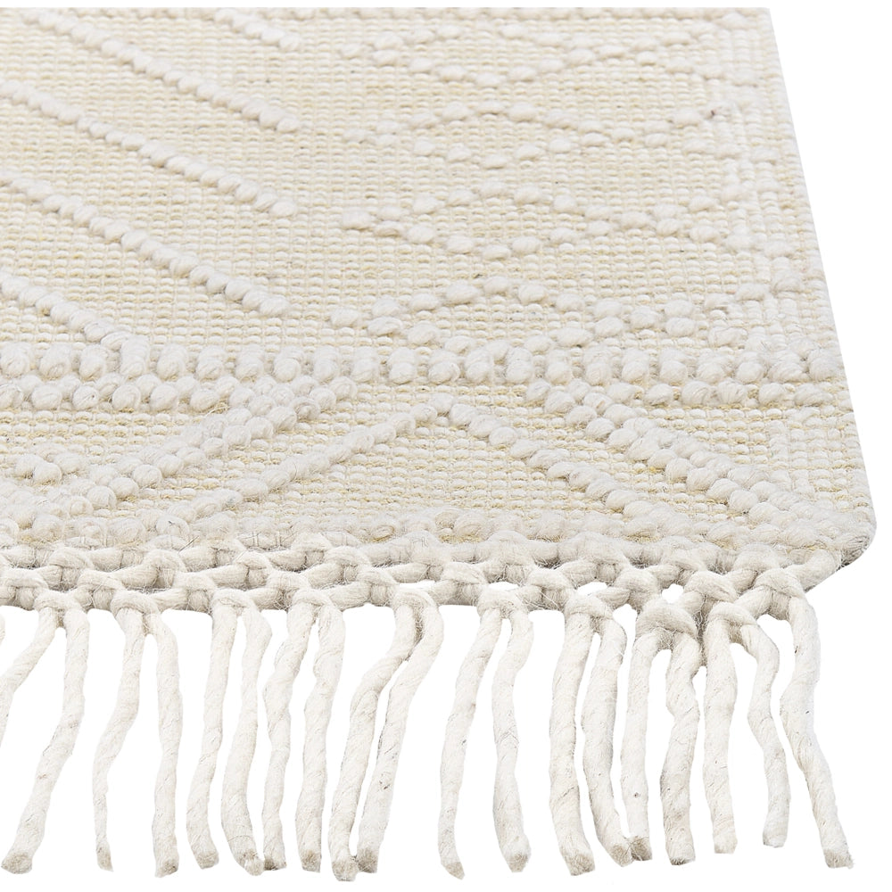 Tappeto di lana beige fatto a mano nappe 160 x 230 cm soggiorno camera da letto