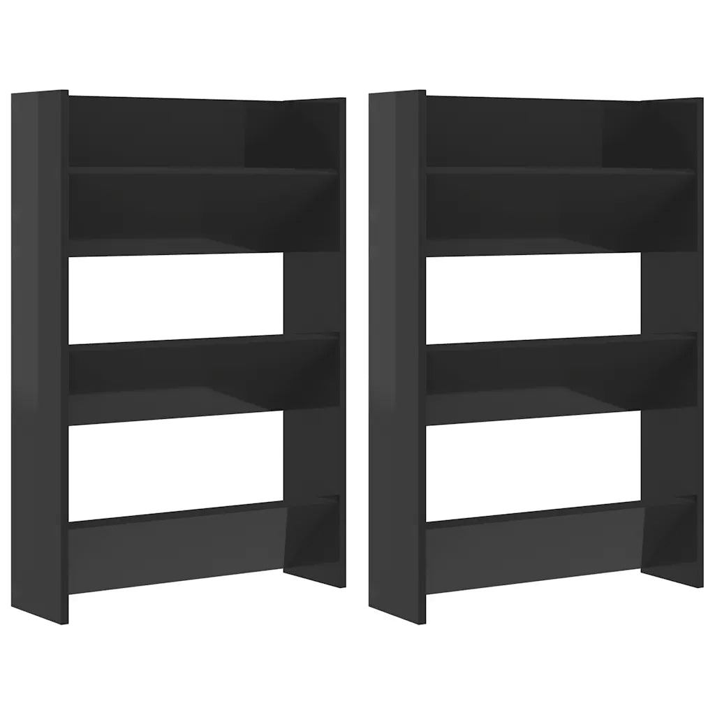 Scarpiere a Muro 2pz Nero Lucido 60x18x90cm Legno Multistrato 806774