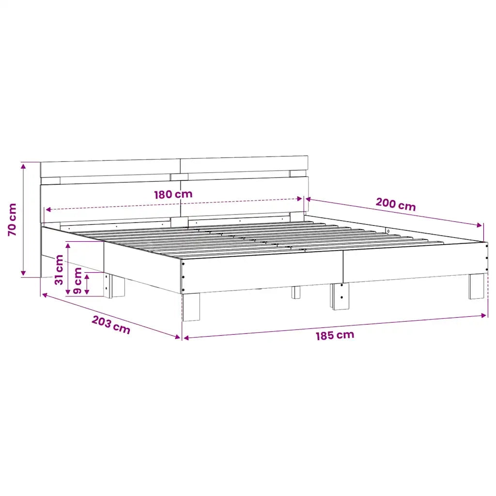 Letto matrimoniale | Letto per adulti | Giroletto Testiera Grigio Sonoma 180x200 cm Legno Multistrato