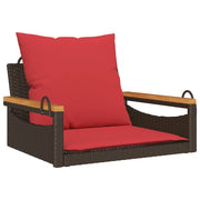 Panca da Giardino | Panchina Dondolo con Cuscini Marrone 63x62x40 cm in Polyrattan