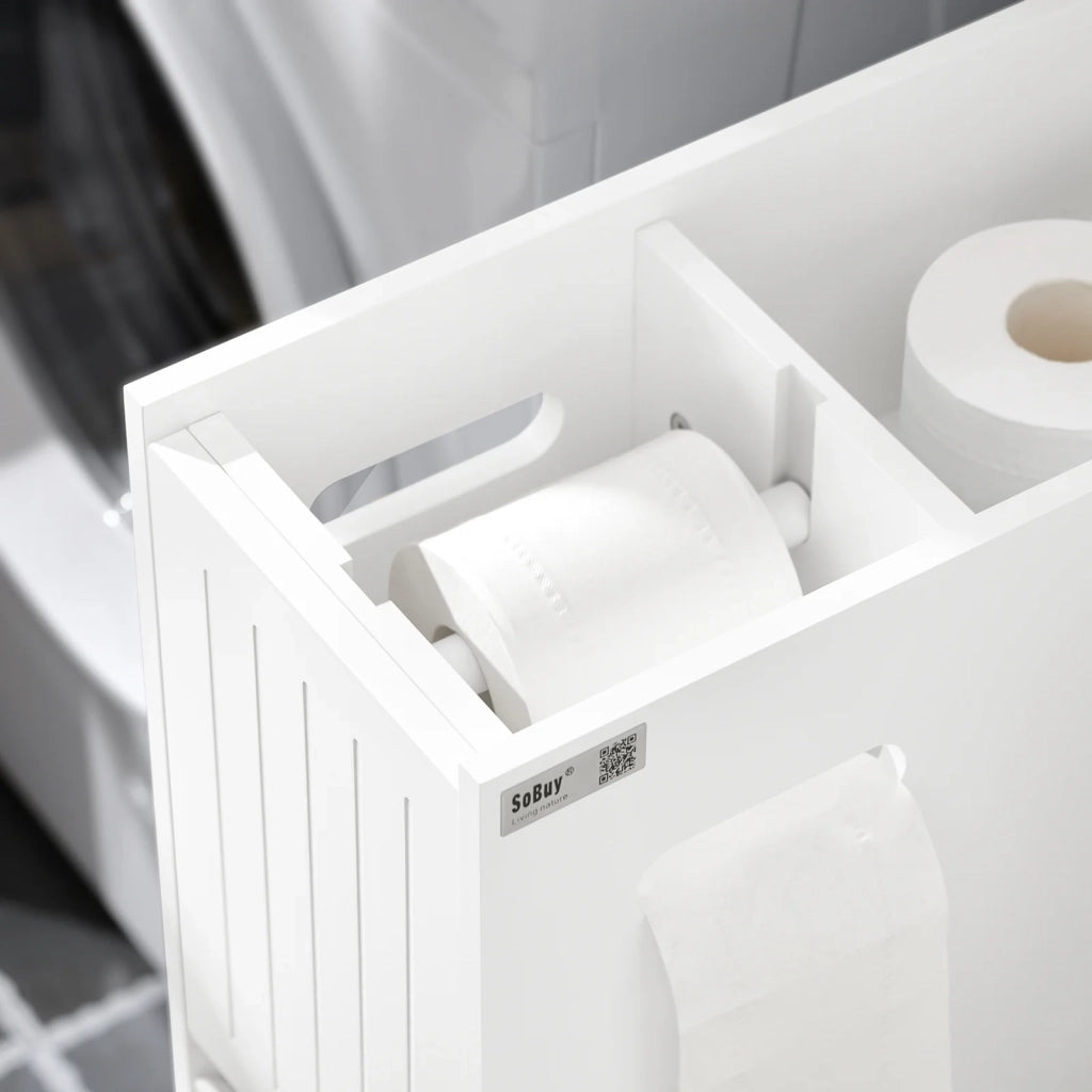 Carrellino Salvaspazio Mensola Nicchia 20cm Con Ruote Organizzatore Bagno Mobiletto Bagno Mobile Porta Carta Igienica Bianco 20x60x75cm BZR111-W SoBuy