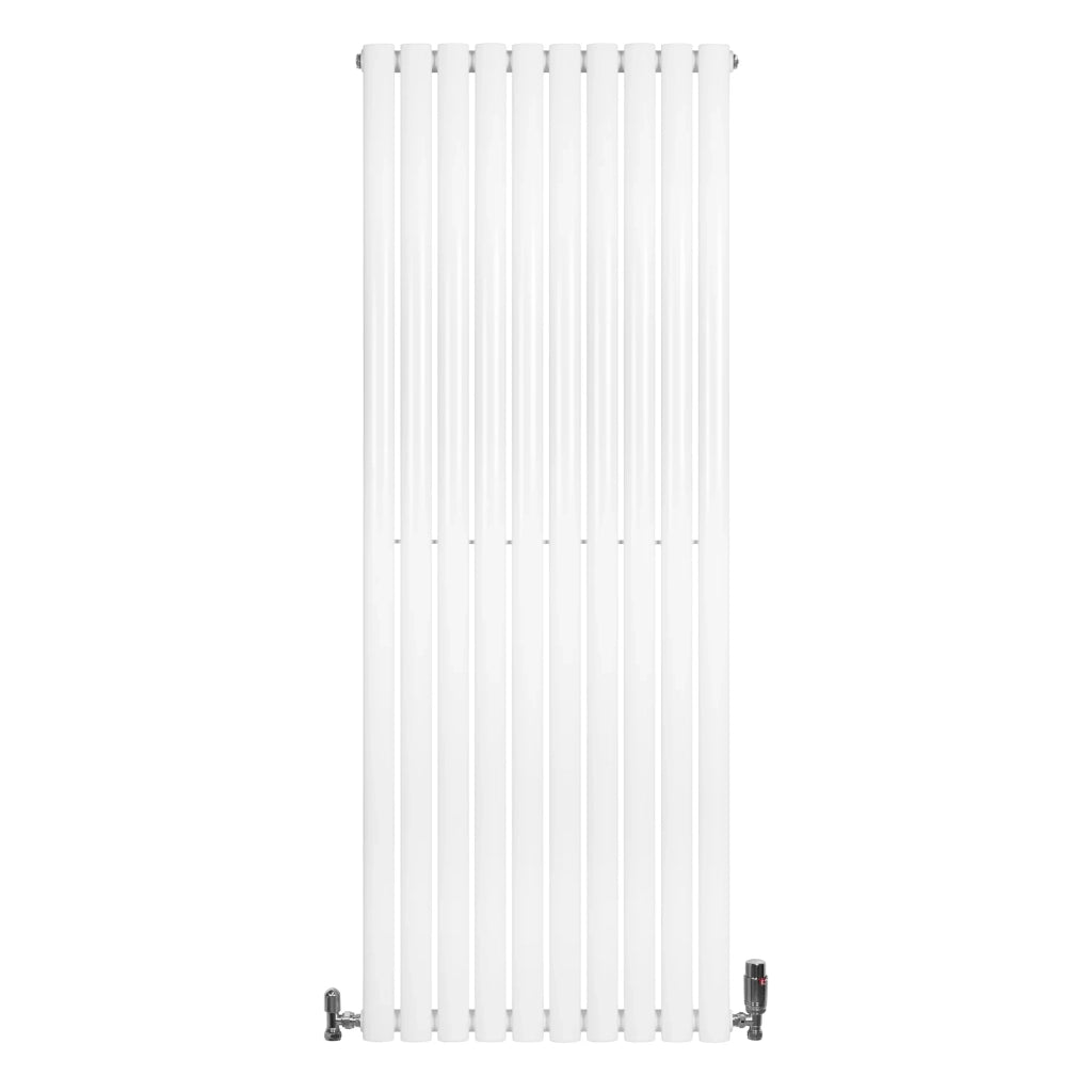Radiatore Verticale Ovale 1600x600mm Bianco con Valvole TRV