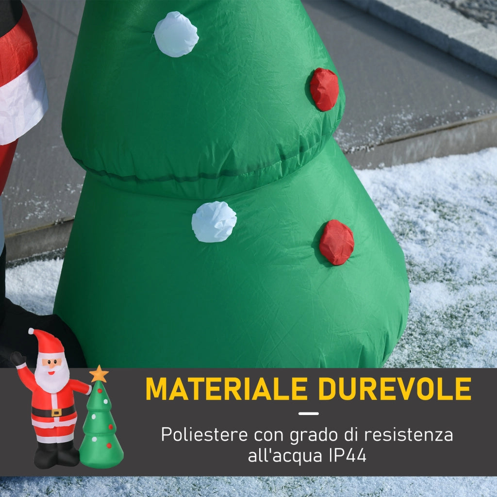 EasyComfort Babbo Natale Gonfiabile 150cm con Albero, Decorazione Natalizia per Esterno con Luci a LED, in Poliestere Impermeabile IP44