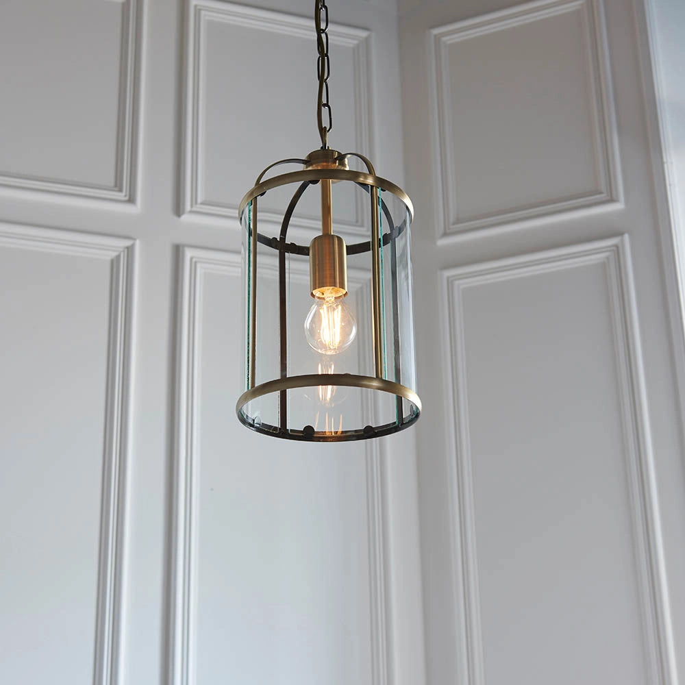 Lampada sospensione industriale ottone antico vetro E27 Endon