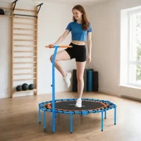 Trampolino Fitness, con Maniglia Regolabile, stabile e silenzioso, per interni, in Acciaio, Blu