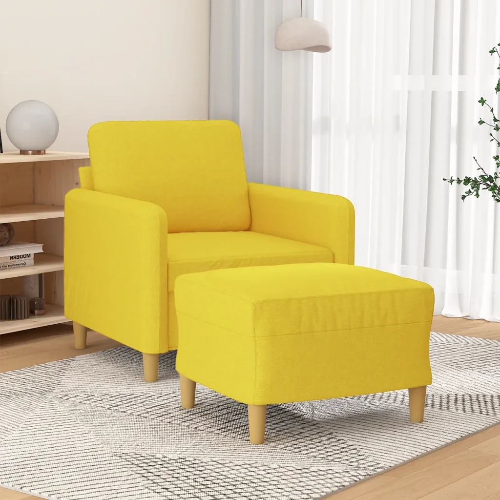 Poltrona con Poggiapiedi Giallo Chiaro 60 cm in Tessuto