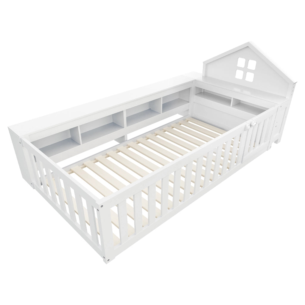 Letto singolo per bambini bianco con funzione di stoccaggio in legno massello 90x200 cm