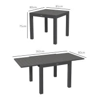 Tavolo da Giardino Allungabile per 4-6 Persone con Piano a Doghe, in Alluminio, 81/162x80x75 cm, Grigio