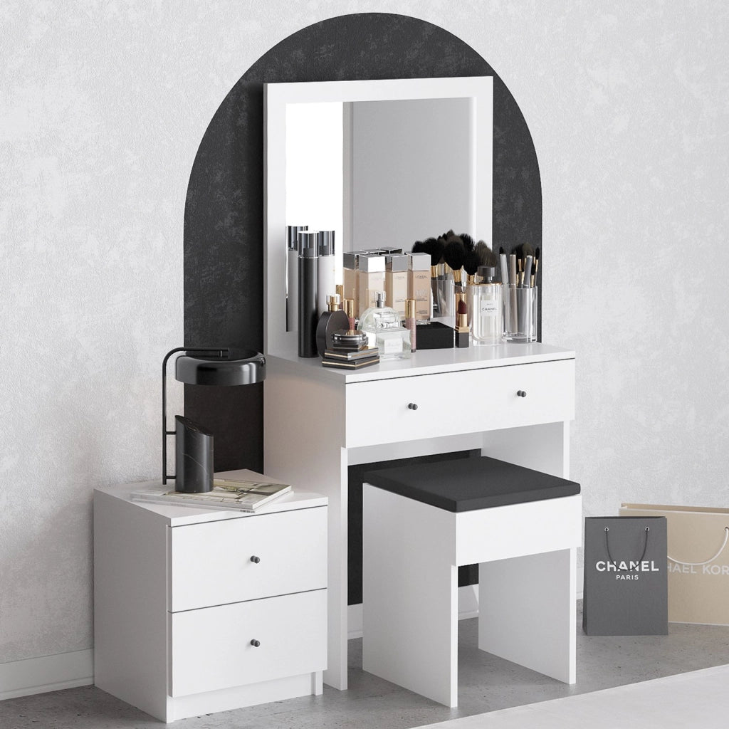 Set da toilette in legno "Nice" - 65 x 35 x 139 cm - Bianco