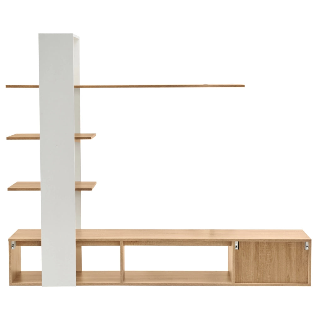 Mobile TV a parete 180 x 33,5 x 151,5 cm bianco e legno con ripiani e anta