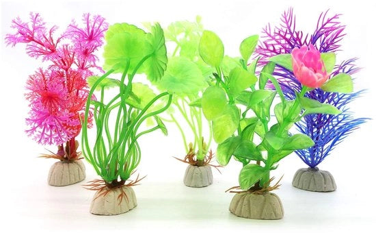 Piante artificiali per acquario - 5 pezzi - decorazione per acquario - piante d'acqua artificiali - piccole - facile da pulire