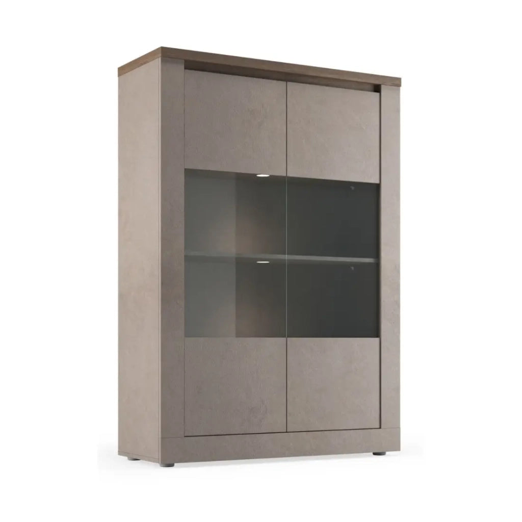 Vetrina SASHA – 2 porte con 3 ripiani e LED – Bronzo e piano in legno Mercurio