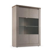 Vetrina SASHA – 2 porte con 3 ripiani e LED – Bronzo e piano in legno Mercurio