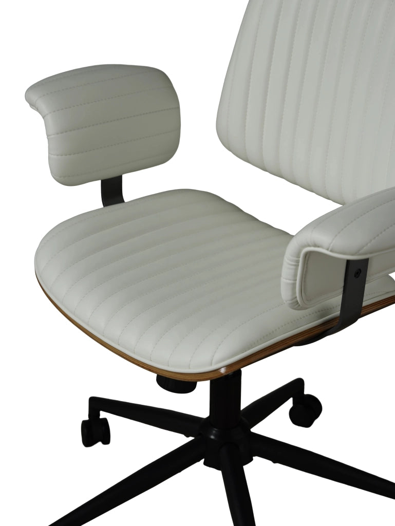 SEDIA UFFICIO Girevole 360° con ruote PU Beige in pelle e metallo