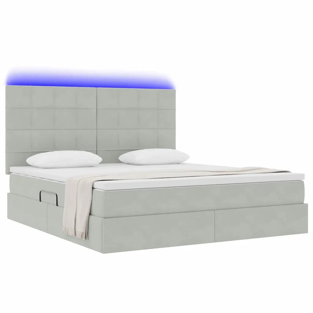 Letto con contenitore LED e materasso Grigio Chiaro