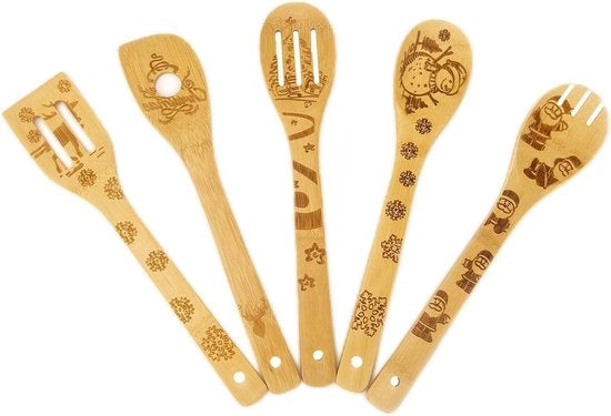 Set di cucchiai in legno per utensili da cucina - disegno magico - cucchiai in legno bruciati - set di utensili da cucina - arredamento cucina - incubo per Natale - regali - per amici - modello B