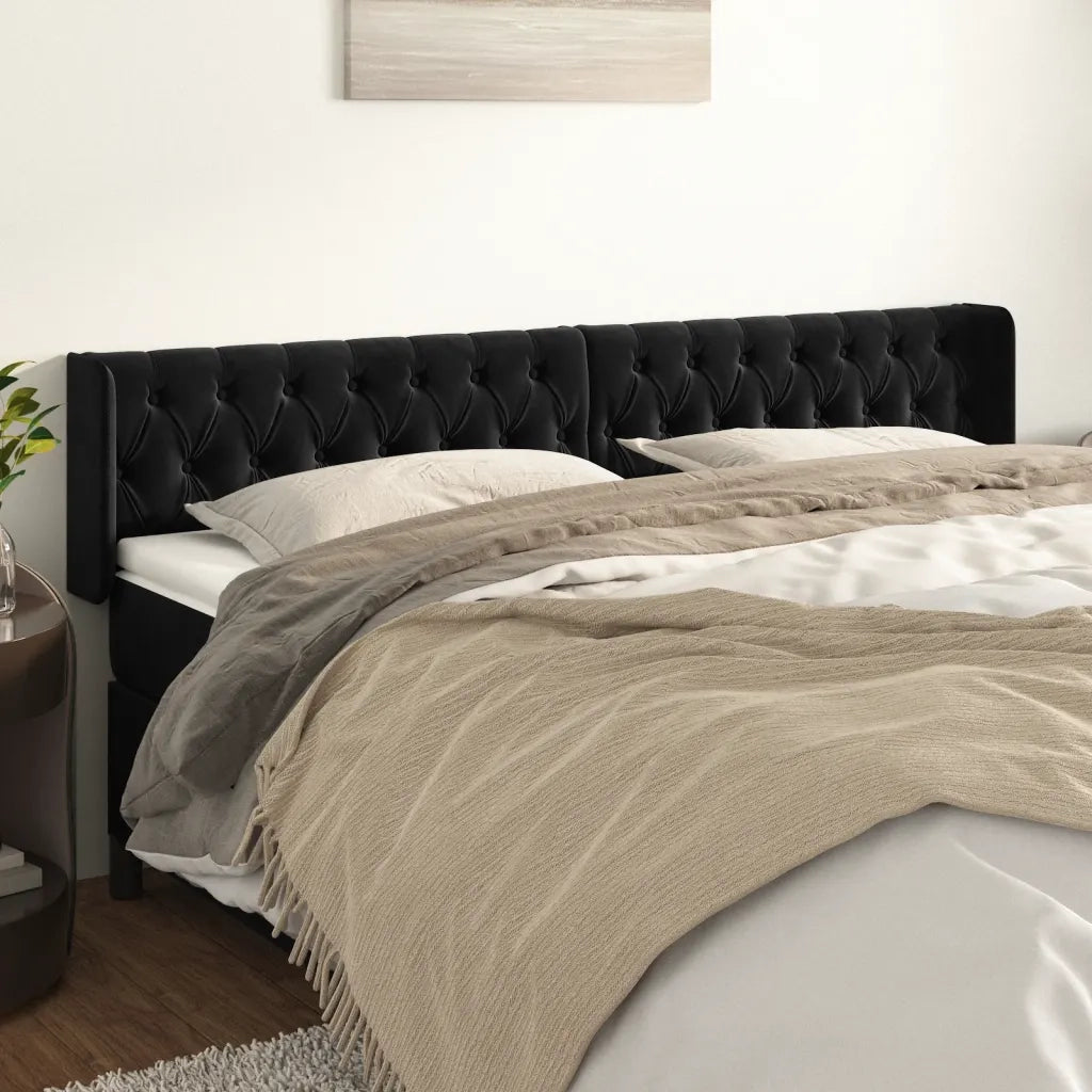 Testiera ad Orecchio-Testata con Orecchie Nera 203x16x78/88 cm in Velluto 101424