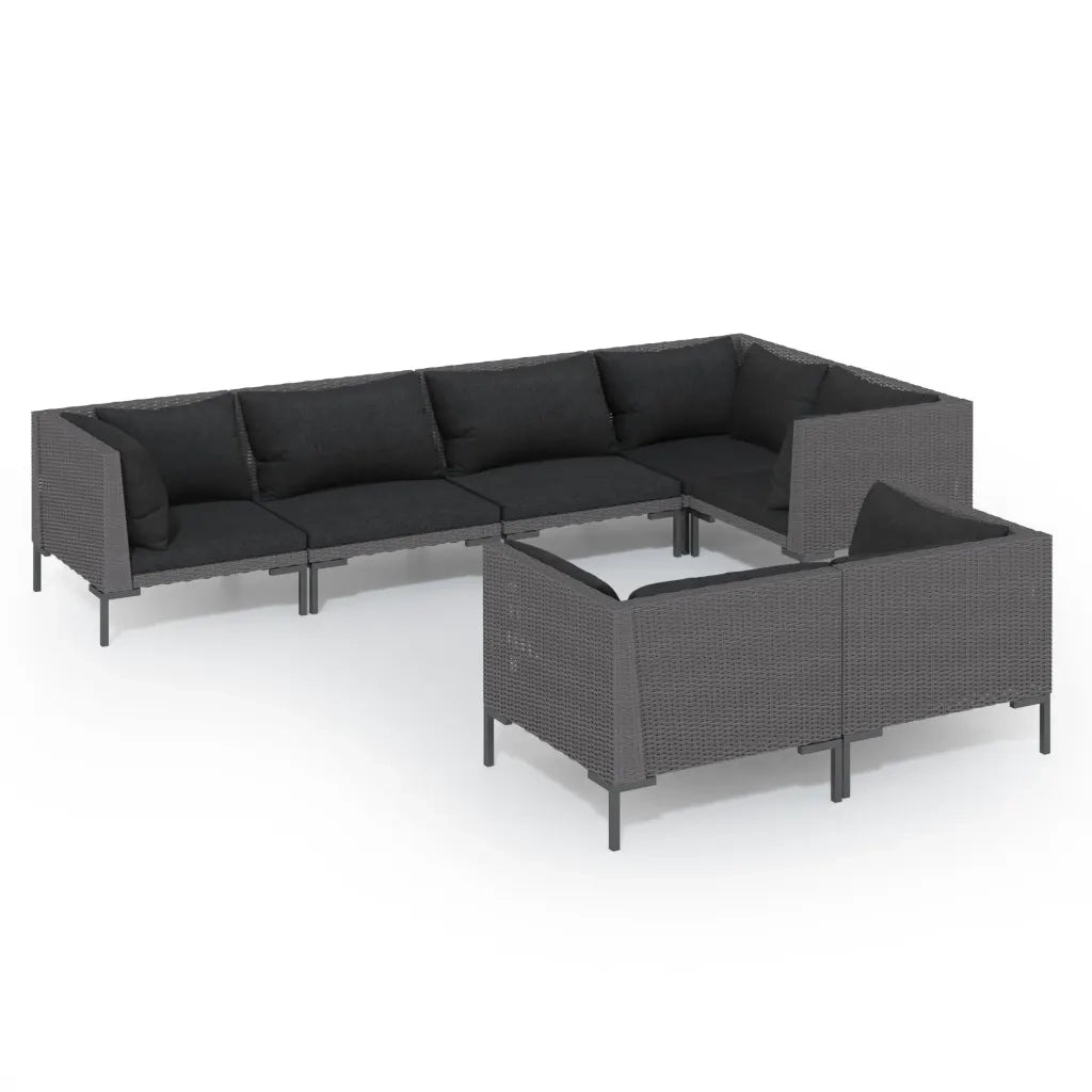 Set Divani Giardino 7 pz con Cuscini in Polyrattan Grigio Scuro cod mxl 48761